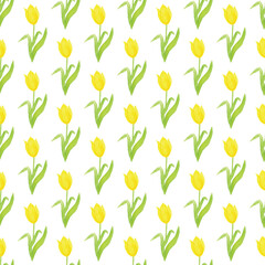 Yellow green Tulips Seamless Pattern, Watercolor Floral Print, Spring Garden Botanical Illustration on White