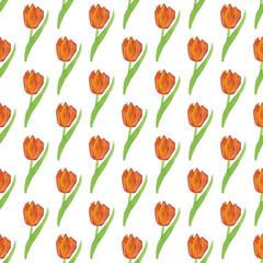 Red yellow Tulips Seamless Pattern, Watercolor Floral Print, Spring Garden Botanical Illustration on White