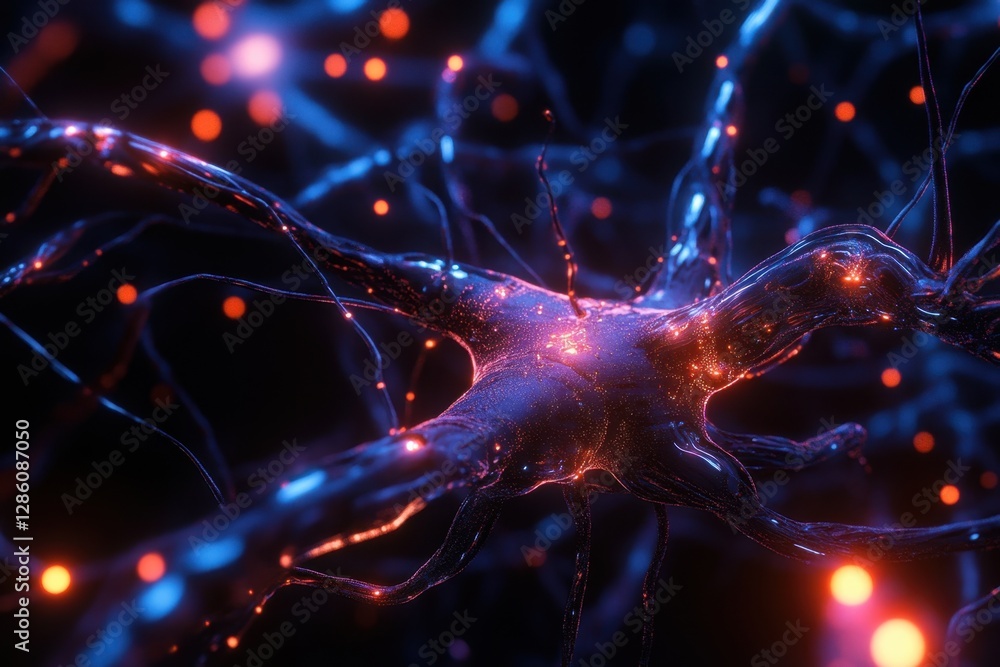 Poster intricate neural connections illuminate a microcosm of brain activity in vibrant colors. generative 