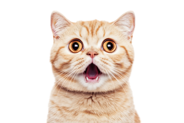 Surprised ginger cat with open mouth.