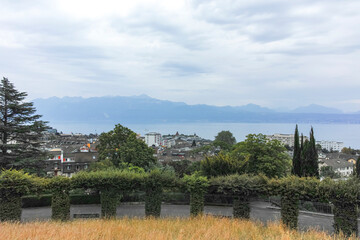Obraz premium Building and street at city of Lausanne, Switzerland
