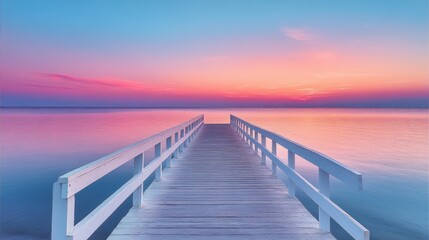 Obraz premium Peaceful Sunrise Pier Over Calm Water