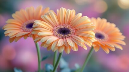 Fototapeta premium Peach Gerbera close-up in garden setting