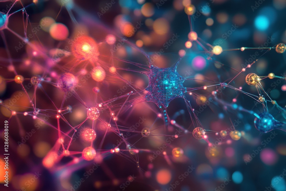 Poster vibrant neural connections illuminated in colorful abstract art reflecting the complexity of the bra
