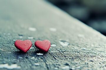 Two Small Red Hearts on a Textured Surface for Romantic Themes