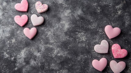 Obraz premium Colorful Heart Shapes on Dark Textured Background for Valentine's Day