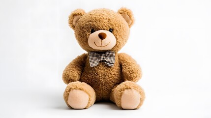 Obraz premium A soft teddy bear with a bowtie, clean white background, transparent isolate