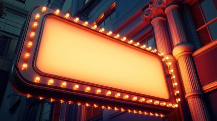 Naklejka premium Warm light glowing vintage movie theater marquee sign, 3D-rendered.