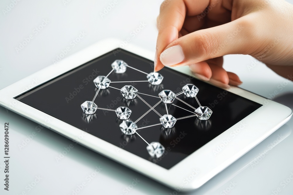 Poster engaging with digital patterns on a sleek tablet, showcasing creativity in modern technology. genera