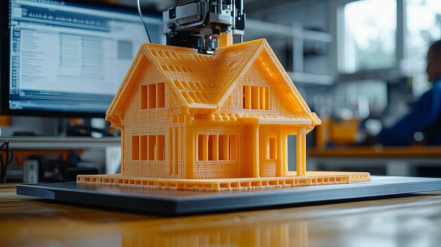 Three dimensional printed house model being created