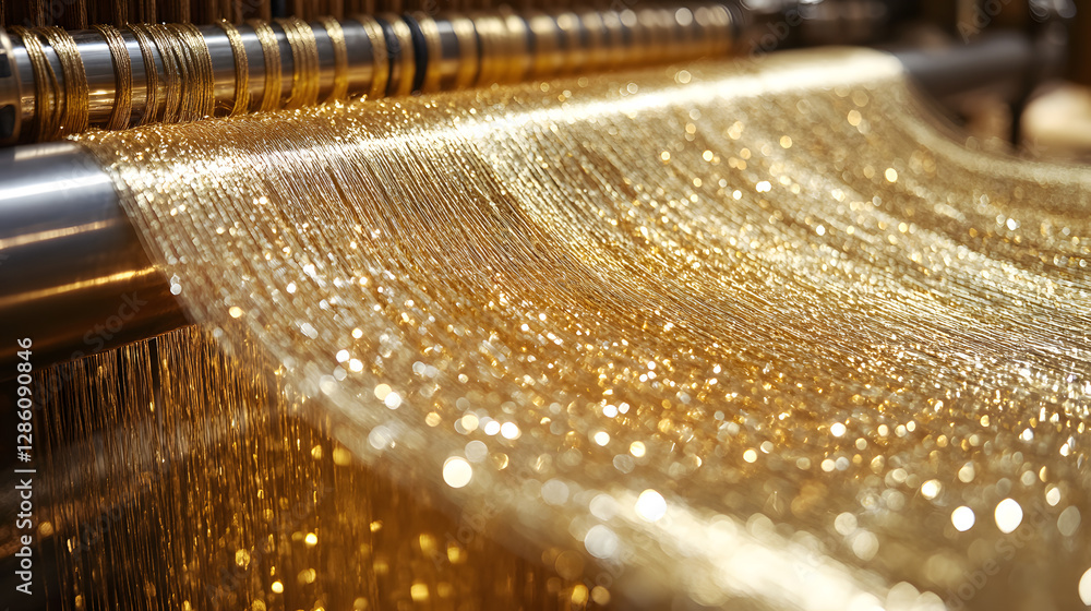 Poster golden threads of industry: a close-up view captures the mesmerizing process of transforming raw mat
