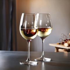 Naklejka premium Two glasses of white wine. Chardonnay. Elegant style. Design and advertising element