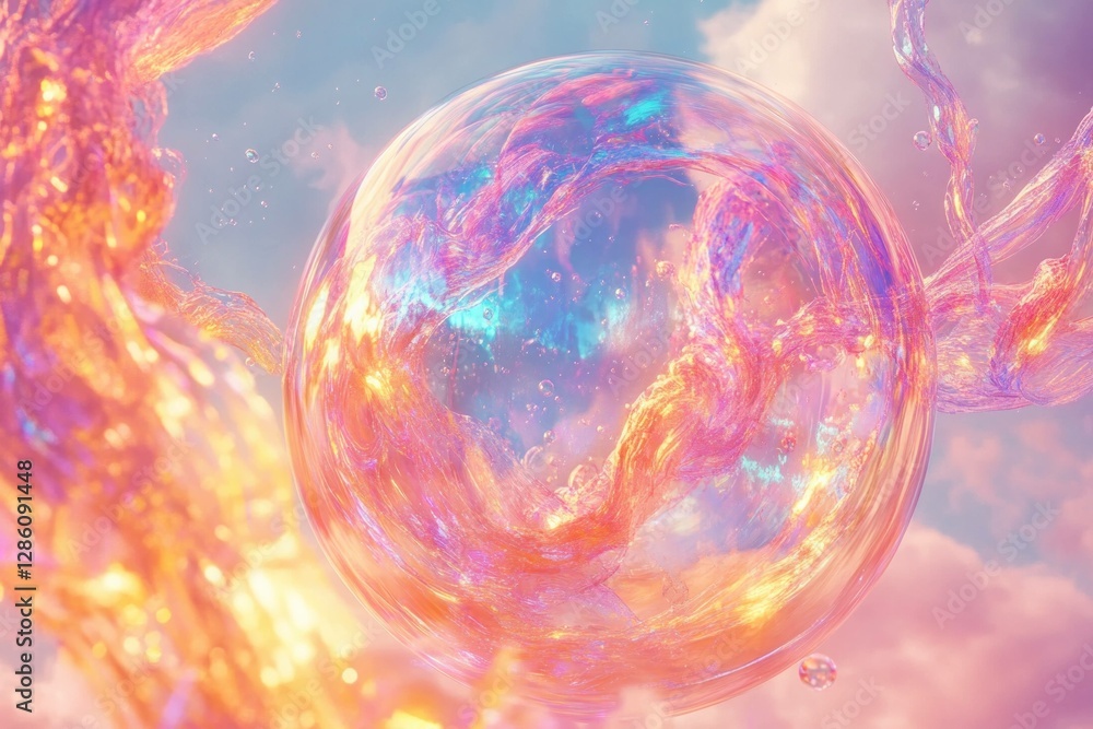 Poster dreamy pastel bubble floating in a colorful abstract background, creating a whimsical and magical at