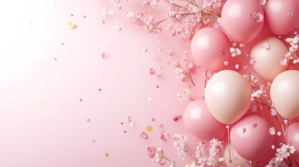 Pink birthday balloons with pink background mockupon