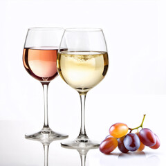 Naklejka premium Wine tasting set in glasses. A bunch of fresh grapes. Food illustration isolated on white background. Clear details, minimalism. Design and advertising element