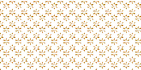Golden vector floral seamless pattern. Abstract luxury geometric ornamental texture with small flower silhouettes. Gold and white simple ornament in oriental style.	

