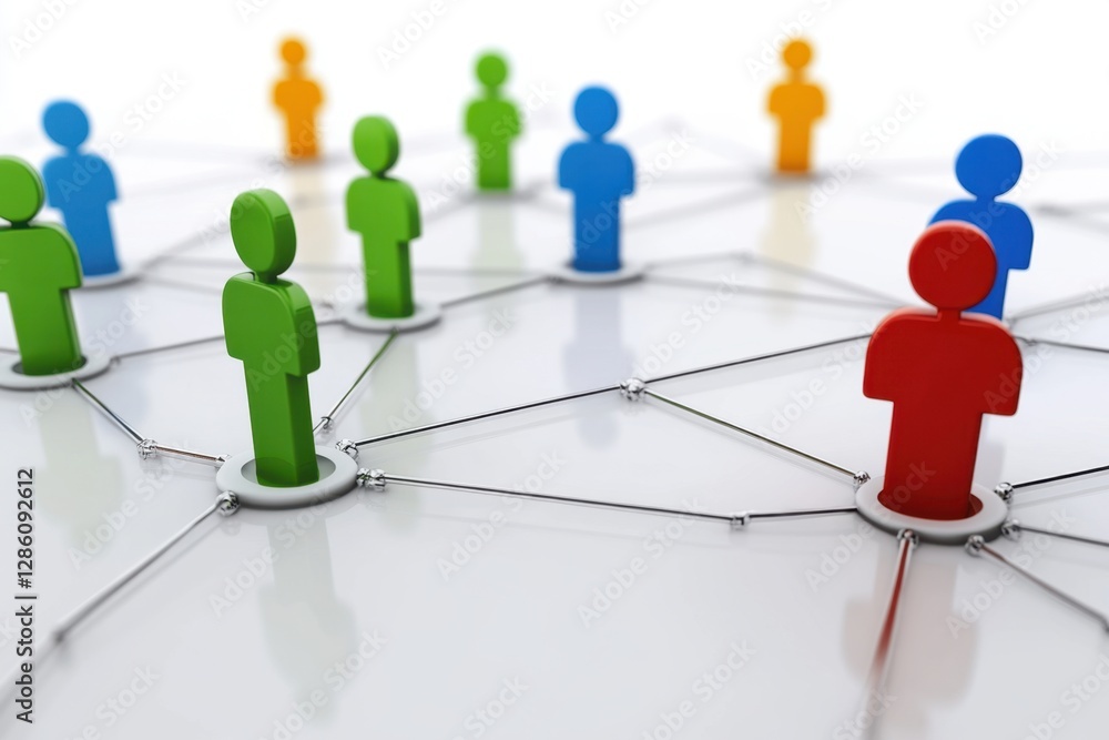 Poster connections grow in a vibrant network of colorful figures representing unity and collaboration in a 
