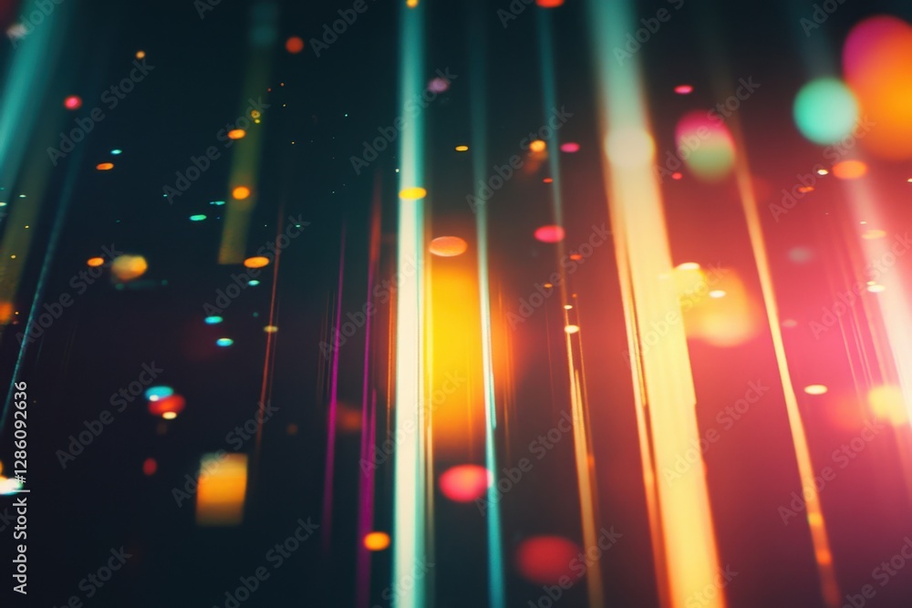 Poster vibrant rays of color dance in a digital cosmos creating a mesmerizing display of light and shadows.