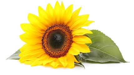 Obraz premium A bright yellow sunflower, isolated on white