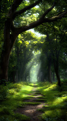 Obraz premium enchanted forest with luminous pathways