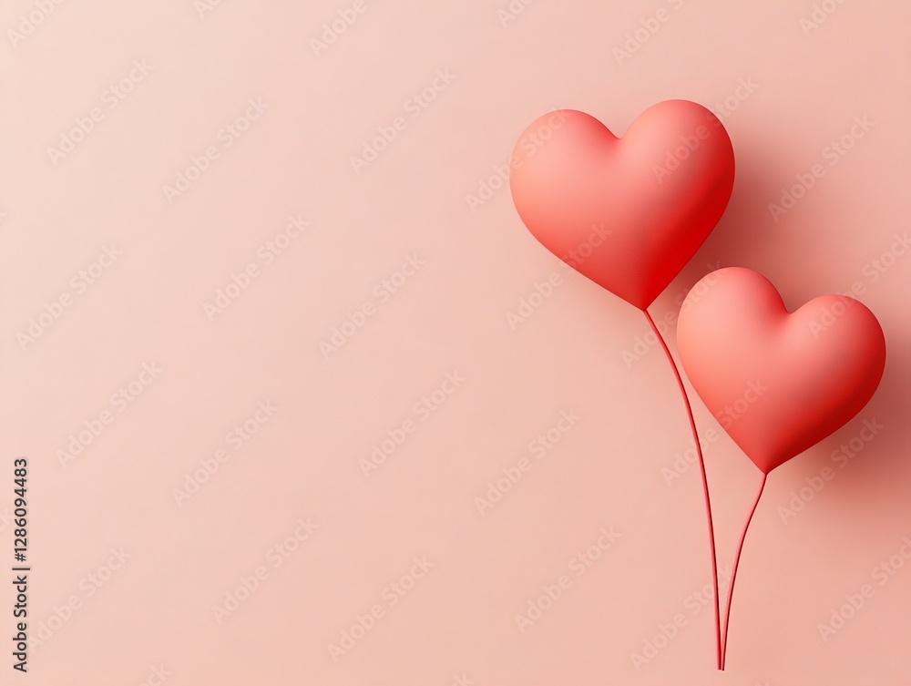 Poster elegant pink background with floating heart shaped balloons creating soft romantic atmosphere symbol