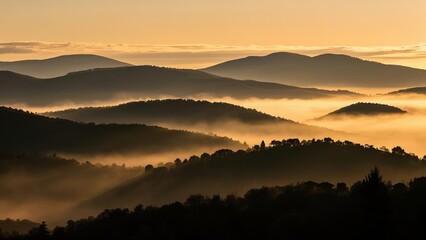 Obraz premium Mountain with multi layer foggy hills