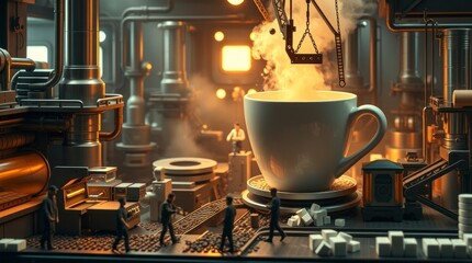 A miniature coffee factory with an ethereal