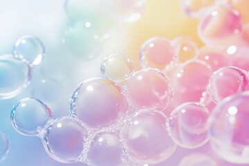 Bubbles float gracefully through a pastel-colored atmosphere creating a dreamy, whimsical experience during a sunny afternoon. Generative AI
