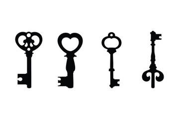 Skeleton Key Silhouette Icons – Retro Vintage Design Elements