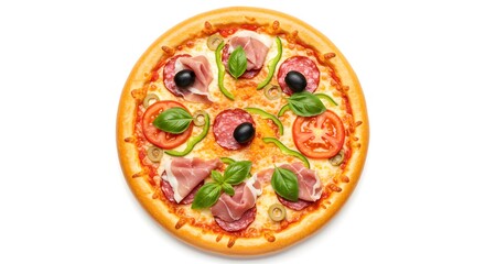 Authentic Italian Pizza with Fresh Toppings on White Background