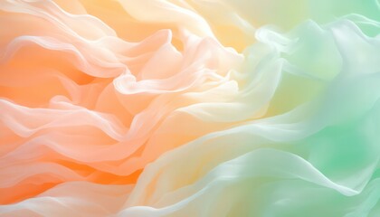 Obraz premium Peach and Mint Green Pastel Fabric Texture: Abstract Soft Waves Background
