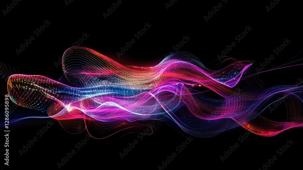 Poster vibrant abstract waves in a spectrum of colors, showcasing flowing lines and dynamic energy ideal fo