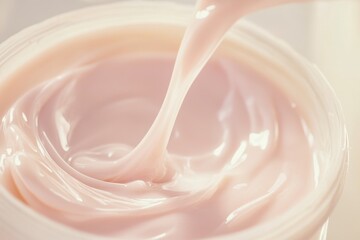Soft creamy texture swirls in a delicate jar, capturing the essence of skincare beauty and indulgence during morning routines. Generative AI