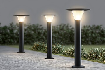 Sleek modern outdoor lighting isolated on a transparent background, showcasing clean lines and functionality.