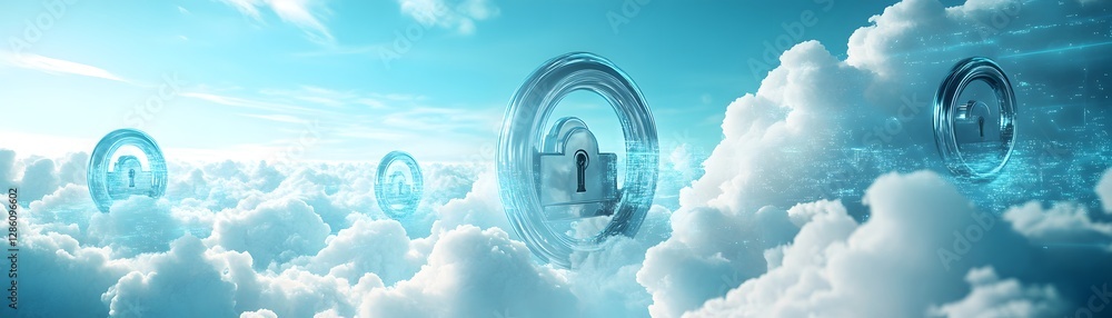 Poster securing the cloud digital locks enhancing cloud computing security in a vast sky environment