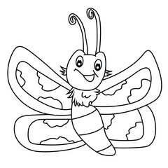 Cute cartoon hand drawn vector butterfly coloring page.