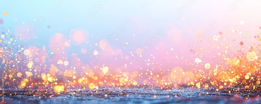 Poster in a defocused and abstract style, this christmas background showcases sparkling golden lights and b