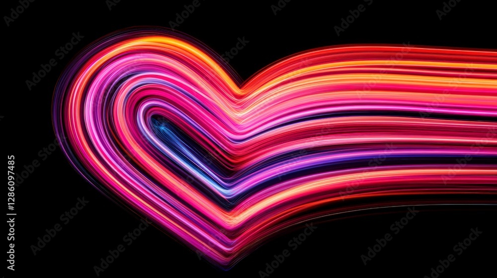Aufkleber abstract neon heart shape made of swirling colorful light trails against a dark background creating 