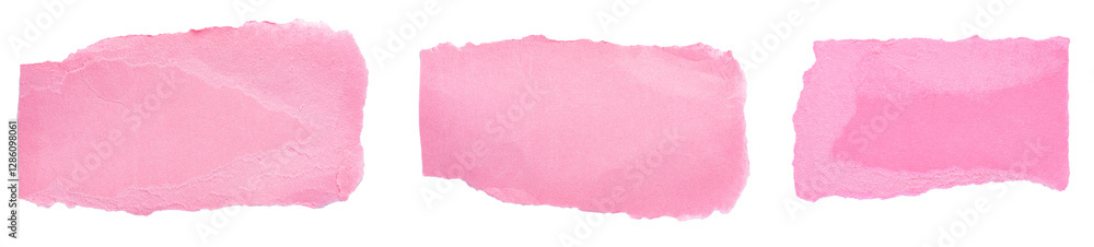 Aufkleber collection set of isolated cut out torn pieces of blank pink paper notes with rough texture and copy