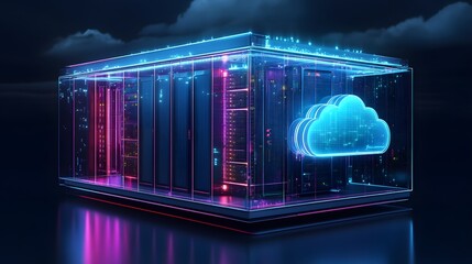 High-security cloud computing system data center digital infrastructure tech environment futuristic viewpoint cybersecurity concept