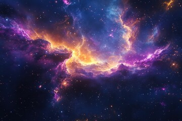 Majestic cosmic nebula illuminated by vibrant hues in a stunning display of light and color across the vast universe. Generative AI