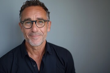 Man Displays Mixed Emotions on Grey Background