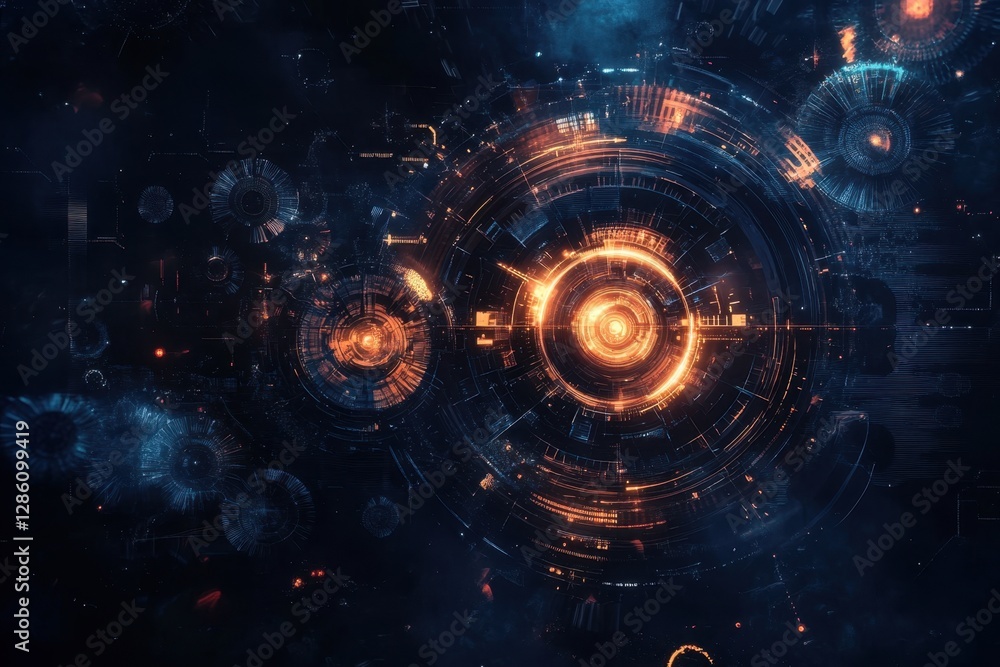 Poster celestial circuits create a mesmerizing visual tapestry illuminated by vibrant energy in a cosmic se