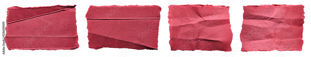 Aufkleber collection set of red crumpled wrinkled torn pieces of blank paper notes with texture and copy space