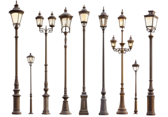 Vintage streetlights collection: nine ornate victorian-style lamps in various designs