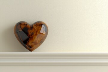 Decorative Heart Shaped Object on a White Shelf Against Wall