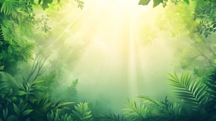 Obraz premium Lush greenery and soft light filter through the misty forest canopy