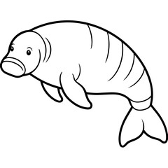 Simple Dugong Vector - Line Art Style