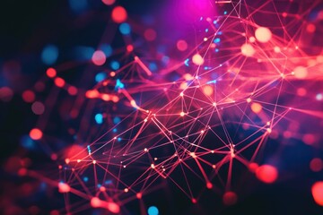 Fototapeta premium Vibrant web of light and color emerging from darkness in an abstract digital landscape. Generative AI