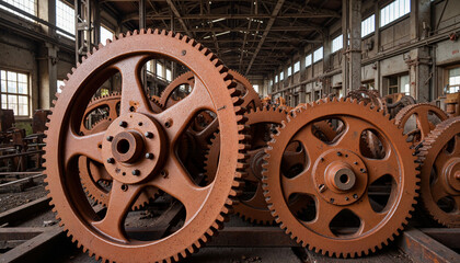 Fototapeta premium Rusty gears on factory floor